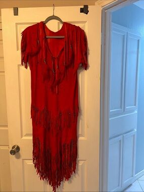 North Beach Leather Red Fringe Studded Asymmetrical Dress